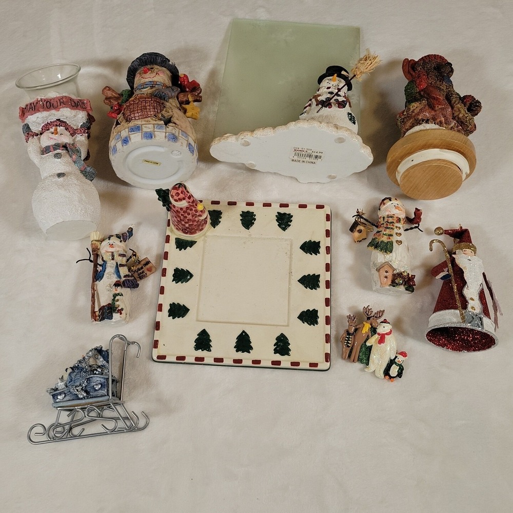 Vintage Lot Of 10 Holiday Christmas Candle Holders & Figurine Small Snowman